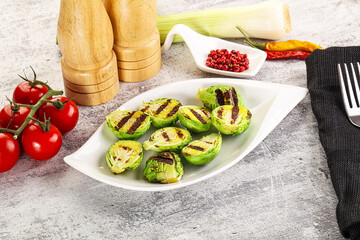 Grilled green brussel sprout cabbage