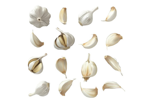 Photo of collection of garlic cloves isolated on transparent background