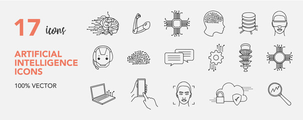 artificial intelligence vectors icon, thin line web icon set, vector illustration