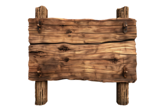 Photo of a wooden sign isolated on transparent background