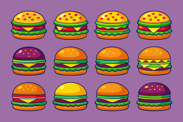  A set of bunches of burgers, vector art illustration 