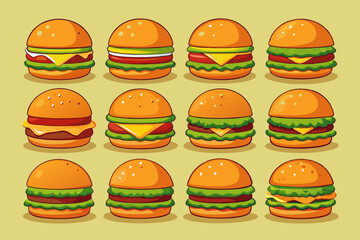  A set of bunches of burgers, vector art illustration 