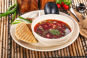 Russian cabbage and beetroot soup Borsch