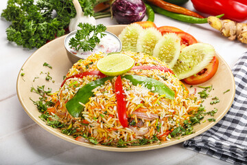 Indian chicken biryani rice with chicken