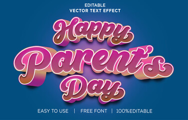 Happy Parents Day 3d style text effect.