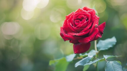 Red Rose flower on green background. Gardening flowers which are very beautiful