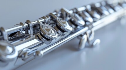 Fototapeta premium Silver Flute Close Up on White Surface