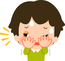 怖がりながら薄目を開ける男の子、怖いもの見たさ