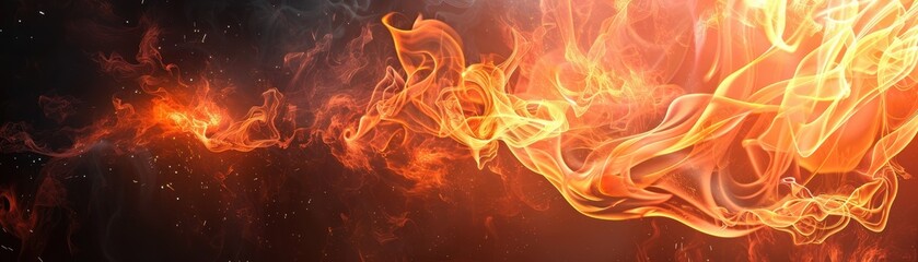 Obraz premium Fiery orange and yellow flames with glowing embers and particles on dark background