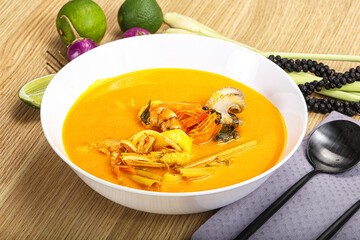 Thai Tom Yum soup with seafood