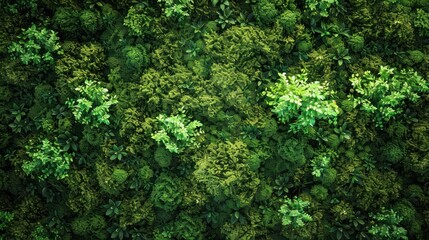 Naklejka premium Top view green moss forest nature texture background. AI generated image