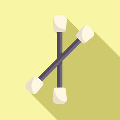 Two cotton swabs crossing with long shadow on yellow background are lying on a yellow background
