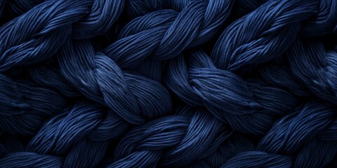 Close-up of twisted blue yarn skeins textile art concept, background