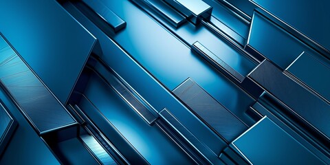 Obraz premium Abstract blue metallic geometric shapes background futuristic concept