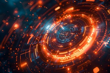 Futuristic Digital Interface with Glowing Orange and Blue Elements