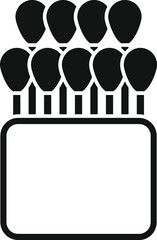 Black and white icon of cotton buds standing in a box for ear cleaning