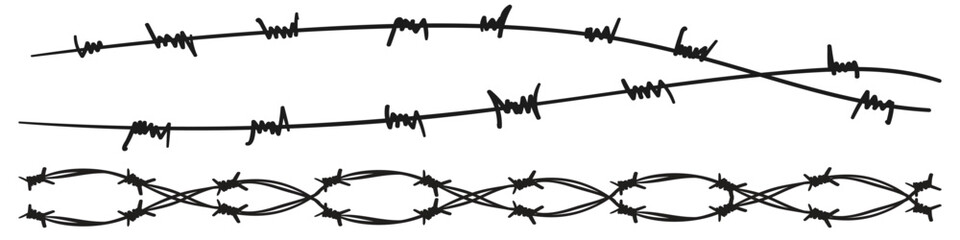 Barbed wire. Black silhouette of the barbed wire  isolated on white background. 