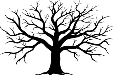Dead Tree Silhouette Vector, Silhouette of a leafless tree, branches. Vector illustration