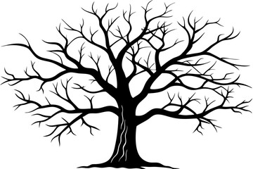 Dead Tree Silhouette Vector, Silhouette of a leafless tree, branches. Vector illustration