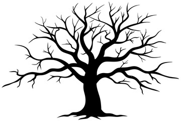 Dead Tree Silhouette Vector, Silhouette of a leafless tree, branches. Vector illustration
