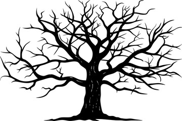 Dead Tree Silhouette Vector, Silhouette of a leafless tree, branches. Vector illustration