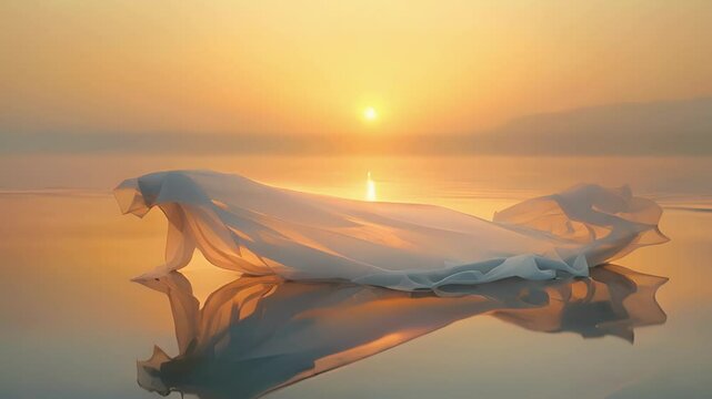 The beauty of simplicity captured in the subtle movement of silk on a tranquil lake.