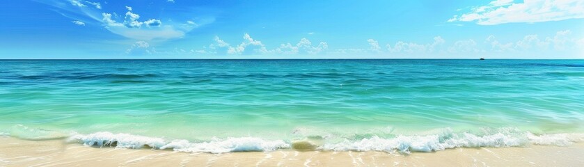 Fototapeta premium Gentle Waves Lapping at the Sandy Shore on a Bright Sunny Day