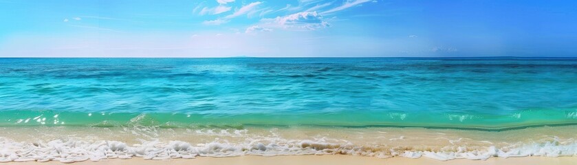 Fototapeta premium Gentle waves lapping at a pristine beach under a bright blue sky