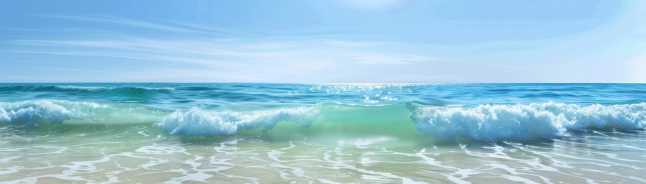 Gentle Ocean Waves Lapping at the Sandy Shore on a Bright Sunny Day