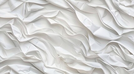 A close-up shot of a smooth, white fabric with flowing, wave-like folds. The soft, light texture creates a calming and elegant feel SEAMLESS PATTERN