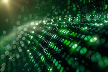 Green dark binary code data streaming background created with Generative AI