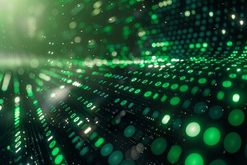 Obraz premium Green dark binary code data streaming background created with Generative AI