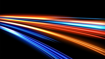 Colorful Light Trails, Long Time Exposure Motion Blur Effect, Vector Illustration