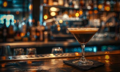 Chocolate alcoholic cocktail on the bar counter