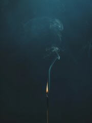 Burning match on blue background