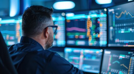 Dispatcher managing travel routes and drop schedules on large screen with copy space for text, focus on transportation logistics, deep depth of field.