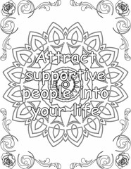 Printable mandala coloring page for kids and adults with motivational quote for self love and self care. it helps to succeed and struggle against life to enjoy the tough journey
