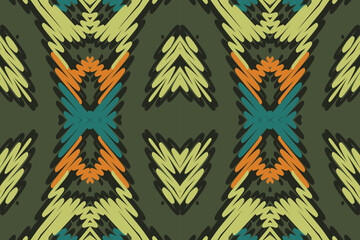 Tribal Native Motif Boho Ornament African American Indian Folk Traditional Embroidery Vector Background. Download the Ikat Ethnic Seamless Pattern Design.