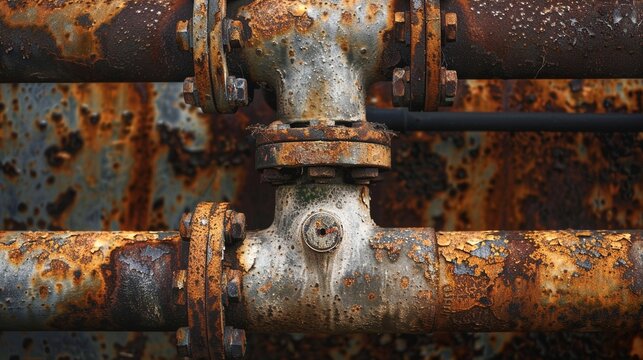 Weathered rusty pipes in an industrial setting.