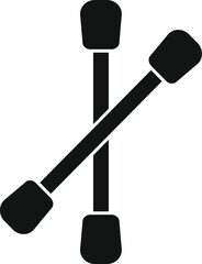 Simple icon of two cotton buds crossing forming the letter x, in black silhouette over white background