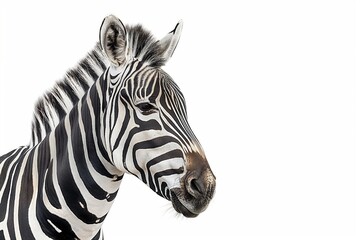 Zebra portrait with black and white stripes on a plain white background zebra concept