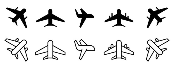 AirPlane icon sets. Travel sign, Flight transport symbol. Linear And filled Professional collection. Vector illustration concept. © C-TOPICS