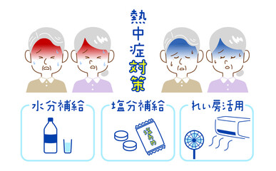 熱中症対策のイラスト（シニア夫婦）