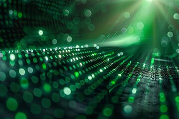 Obraz premium Green dark binary code data streaming background created with Generative AI