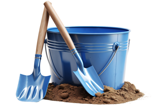 The Oceans Treasure: A Blue Bucket and Shovel Duo on White or PNG Transparent Background. - Powered by Adobe