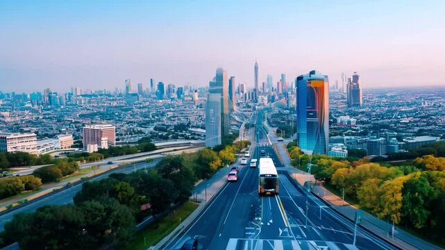 Template for landing page for autonomous shuttle bus. concept for driverless electric automobiles in smart cities of the future.