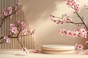 Elegant Minimalist Display with Cherry Blossoms