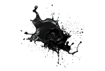 Photo of black ink splash isolated on transparent background