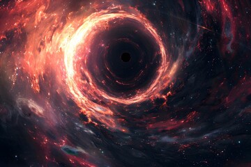 Mesmerizing Black Hole Surrounded by Fiery Cosmic Swirls