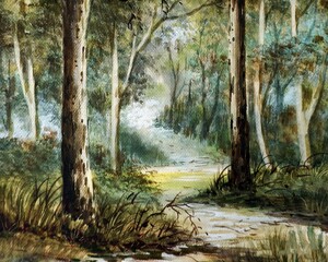 original  watercolor painting - landscape of tree from thailand	